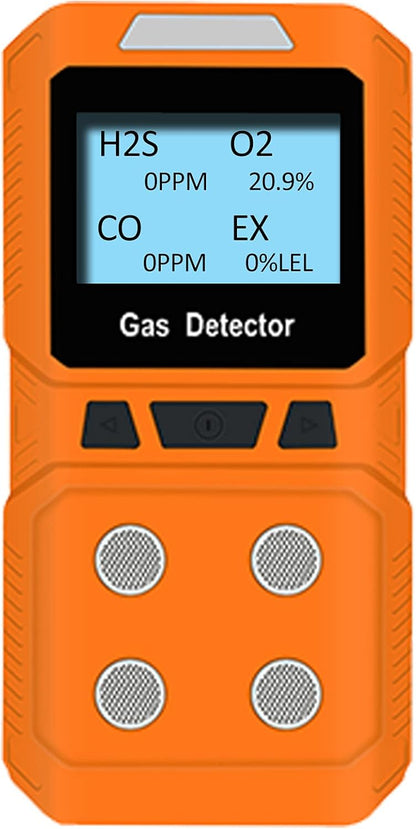 Tragbarer 4 Gas-Monitor, H2S, O2, CO, EX Handgasdetektor, sofort einsatzbereit (Orange)