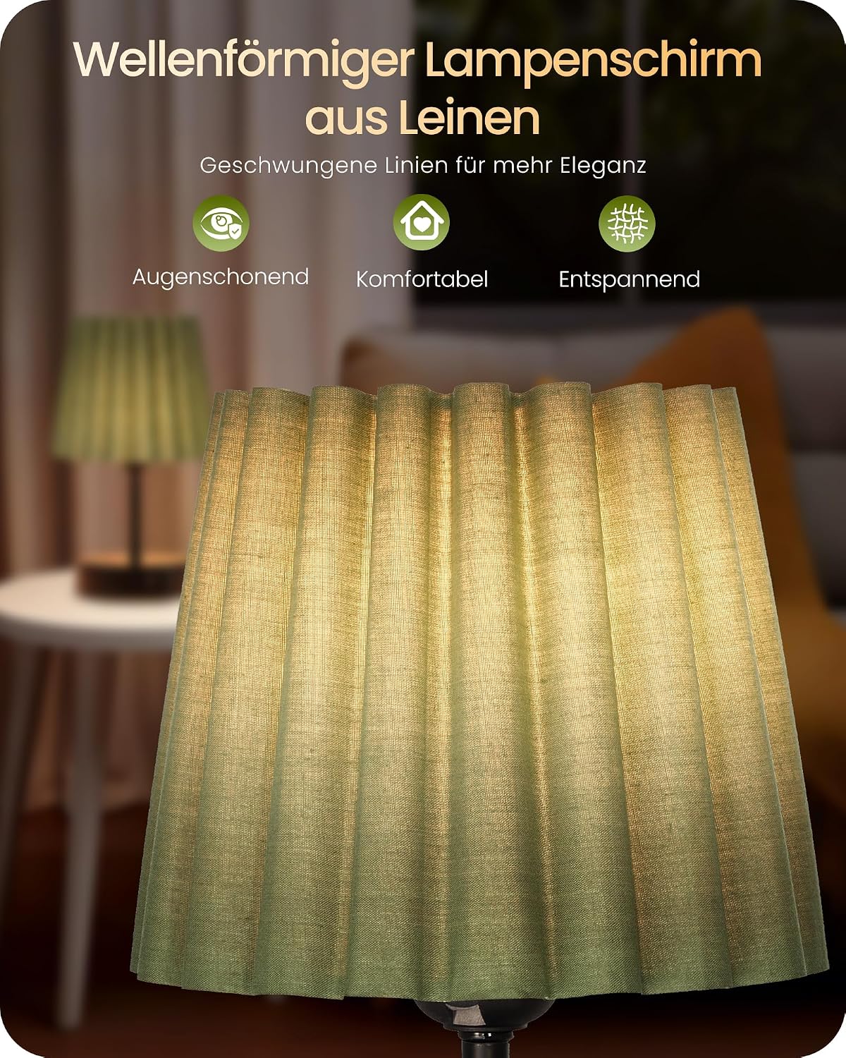 Goebleson Nachttischlampen 2er Set Touch Dimmbar mit USB Ladefunktion Grün