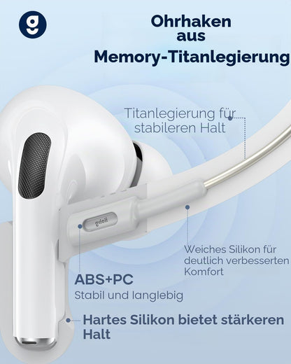 Gcioii Memory Titanium-Legierung Ohrhaken für AirPods Pro 3/2 mit Anti-Verlust-Band Weiß