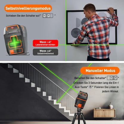GOCHIFIX LG0102 Kreuzuinienlaser Grün Selbstnivellierender Laser Wasserwaage