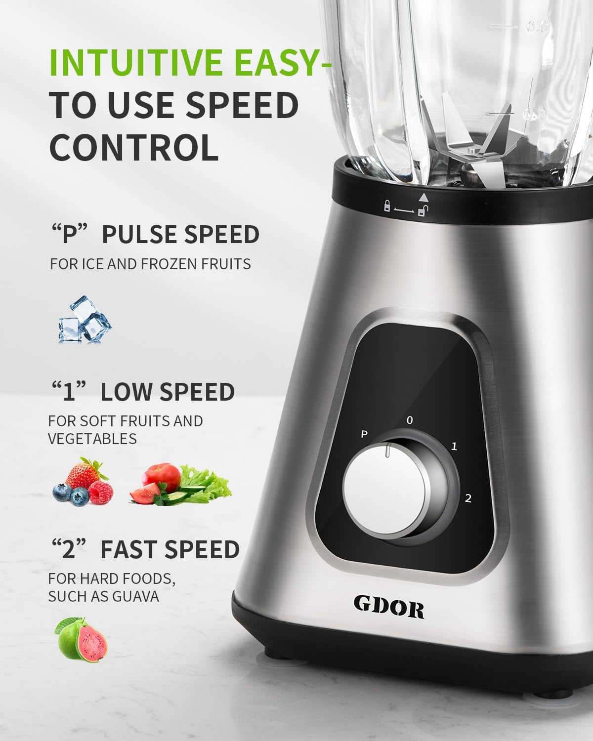GDOR 1200W Standmixer 2-1Smoothie Maker mit 1,5L Glaskrug und 650ml Reisebecher