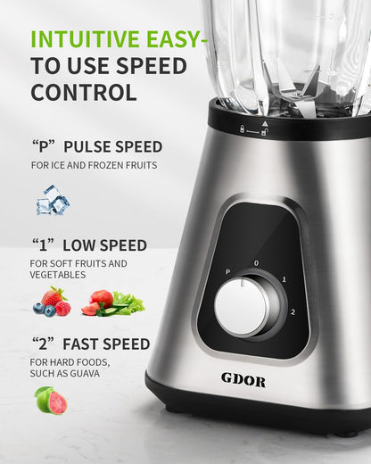 GDOR 1200W Standmixer 2-1Smoothie Maker mit 1,5L Glaskrug und 650ml Reisebecher