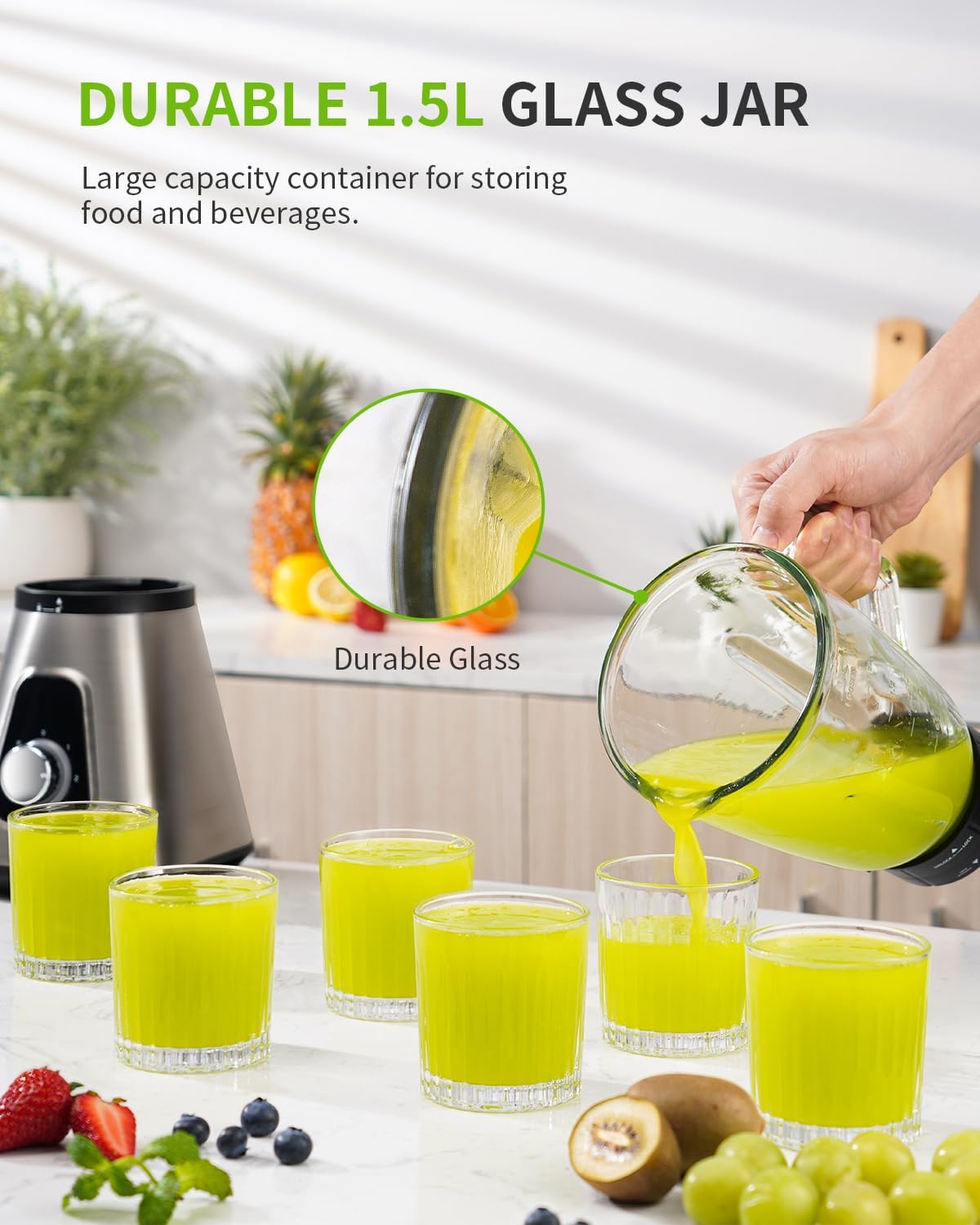 GDOR 1200W Standmixer 2-1Smoothie Maker mit 1,5L Glaskrug und 650ml Reisebecher