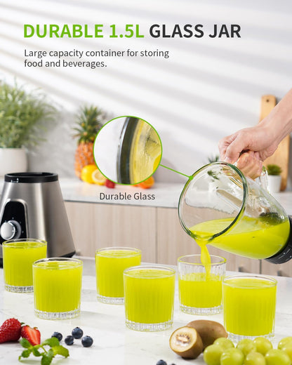GDOR 1200W Standmixer 2-1Smoothie Maker mit 1,5L Glaskrug und 650ml Reisebecher