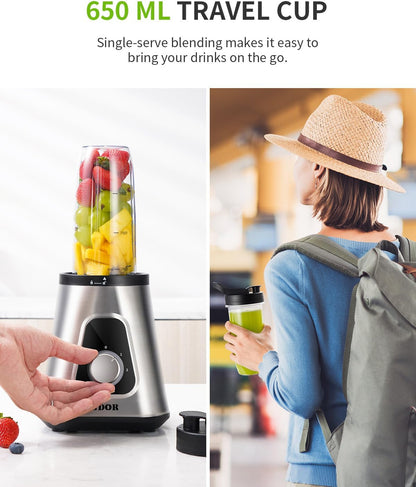 GDOR 1200W Standmixer 2-1Smoothie Maker mit 1,5L Glaskrug und 650ml Reisebecher