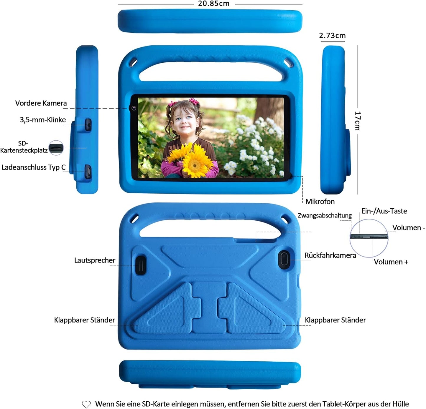 GOODTEL 7 Zoll Android Tablet, Android System mit 7 GB + 64 GB Speicher Bluetooth, Blau