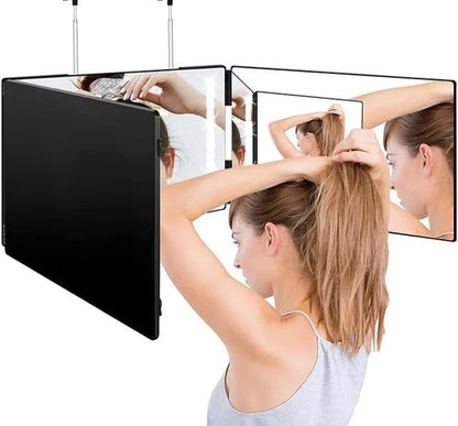 Generic SK2102 LED-Spiegel, Schminkspiegel, dreifach faltbar, zum Aufhängen, Schwarz