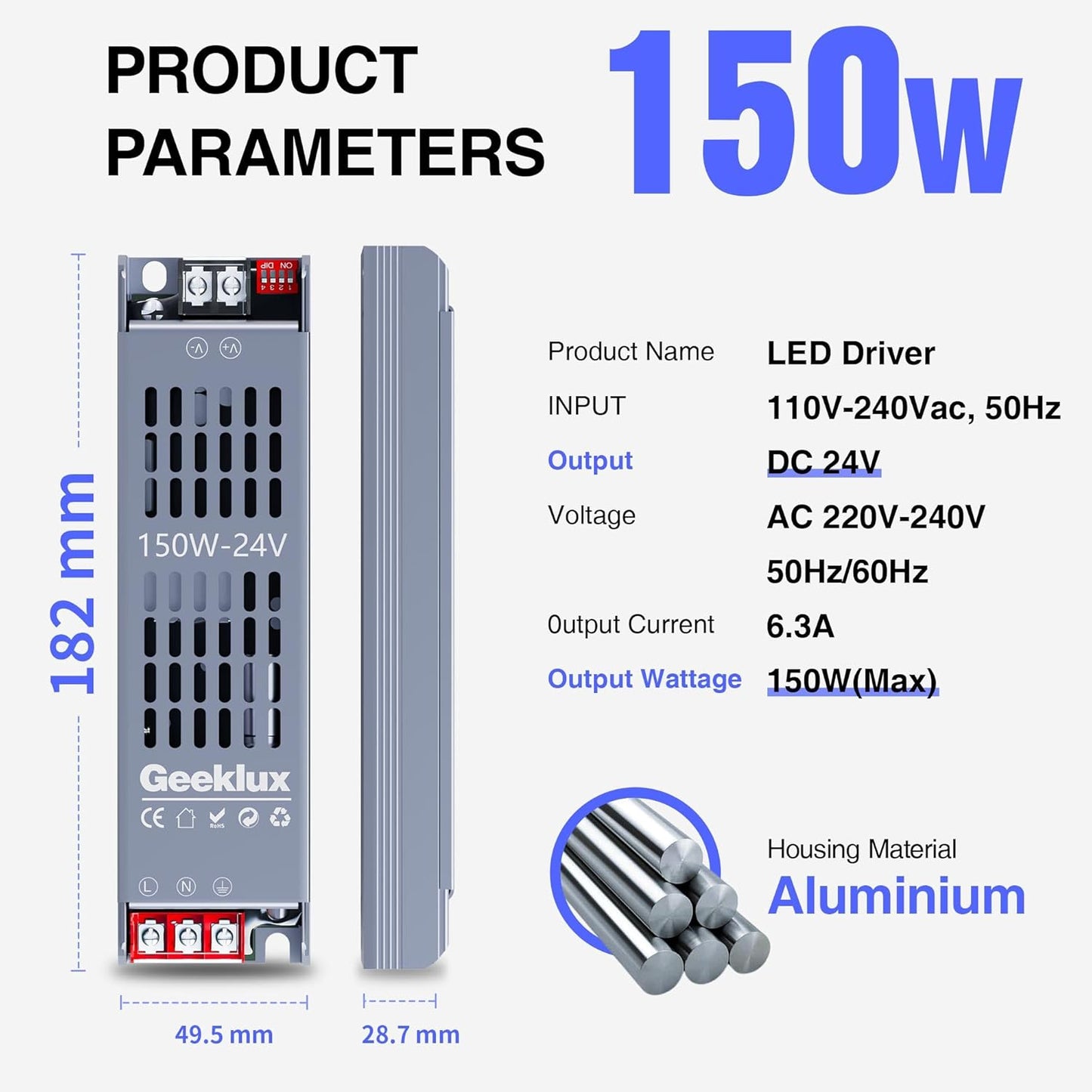 4 X GEEKLUX LED Netzteil Trafo 24v dimmbar 150W, Led Transformator 220 230 Volt  AC auf 24 Volt DC