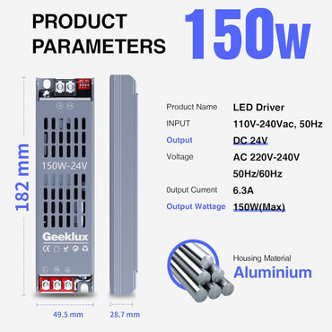 4 X GEEKLUX LED Netzteil Trafo 24v dimmbar 150W, Led Transformator 220 230 Volt  AC auf 24 Volt DC