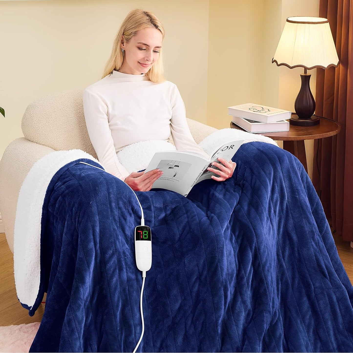 Greenoak Heizdecke, elektrisch, Doppelbett, 135 x 200 cm marineblau