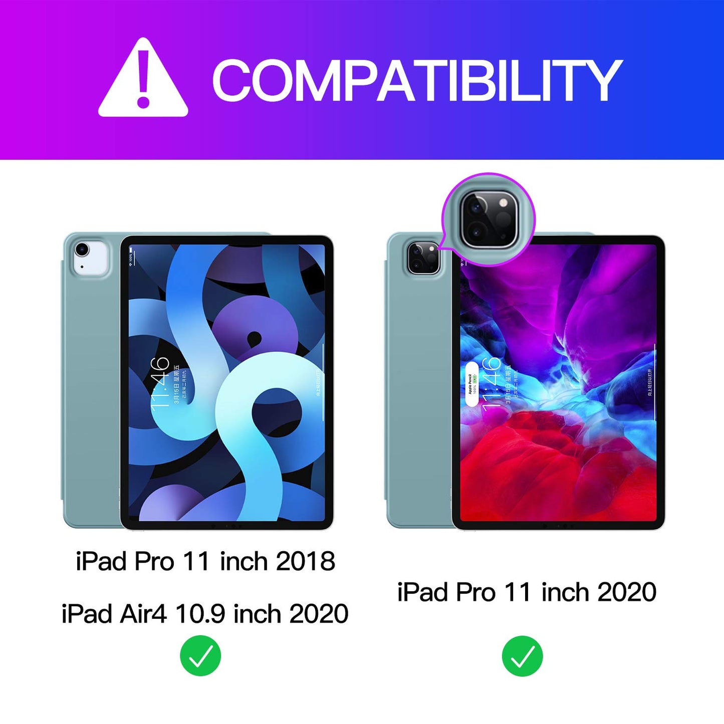 GUDOU iPad Pro 11 Zoll Case Hülle 2021/2020, abnehmbare Hülle mit Kabelauslöser und BT-Case, dünne, schlanke Smart-Folio-Hülle (Matcha)