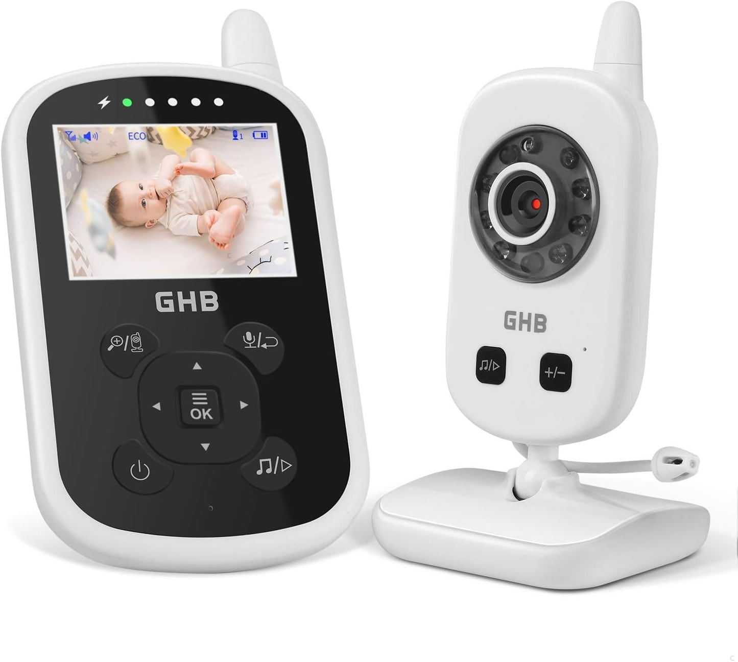 GHB Baby Monitor Babyphone mit LCD Bildschirm Schwarz Nur Audio