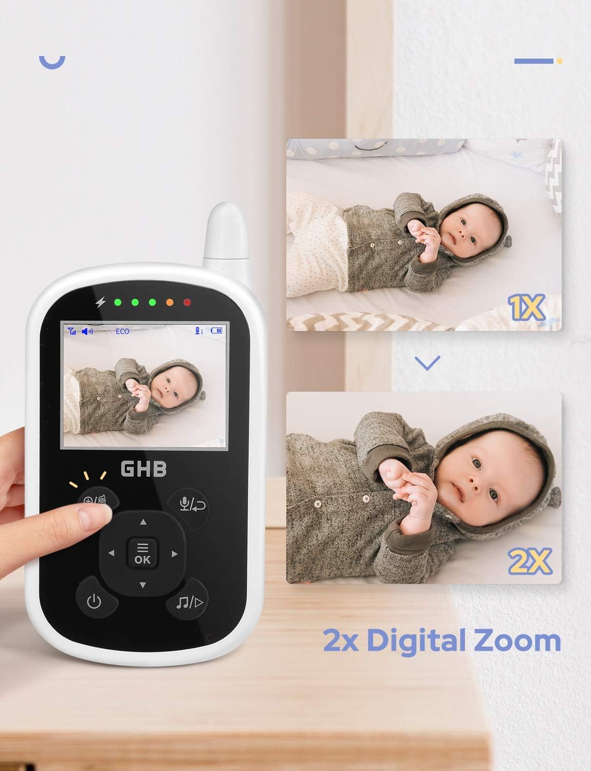 GHB Baby Monitor Babyphone mit LCD Bildschirm Schwarz Nur Audio