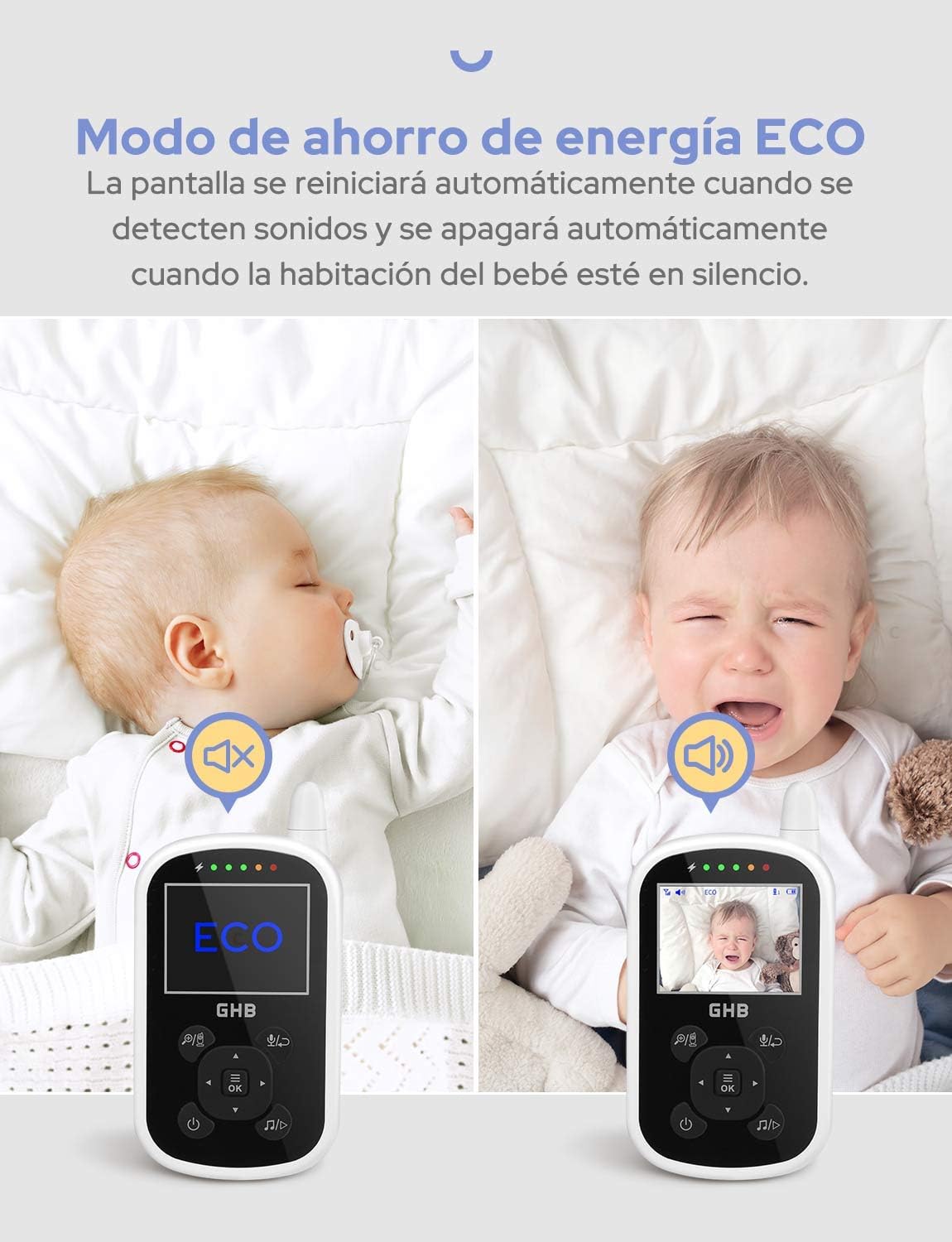 GHB Baby Monitor Babyphone mit LCD Bildschirm Schwarz Nur Audio