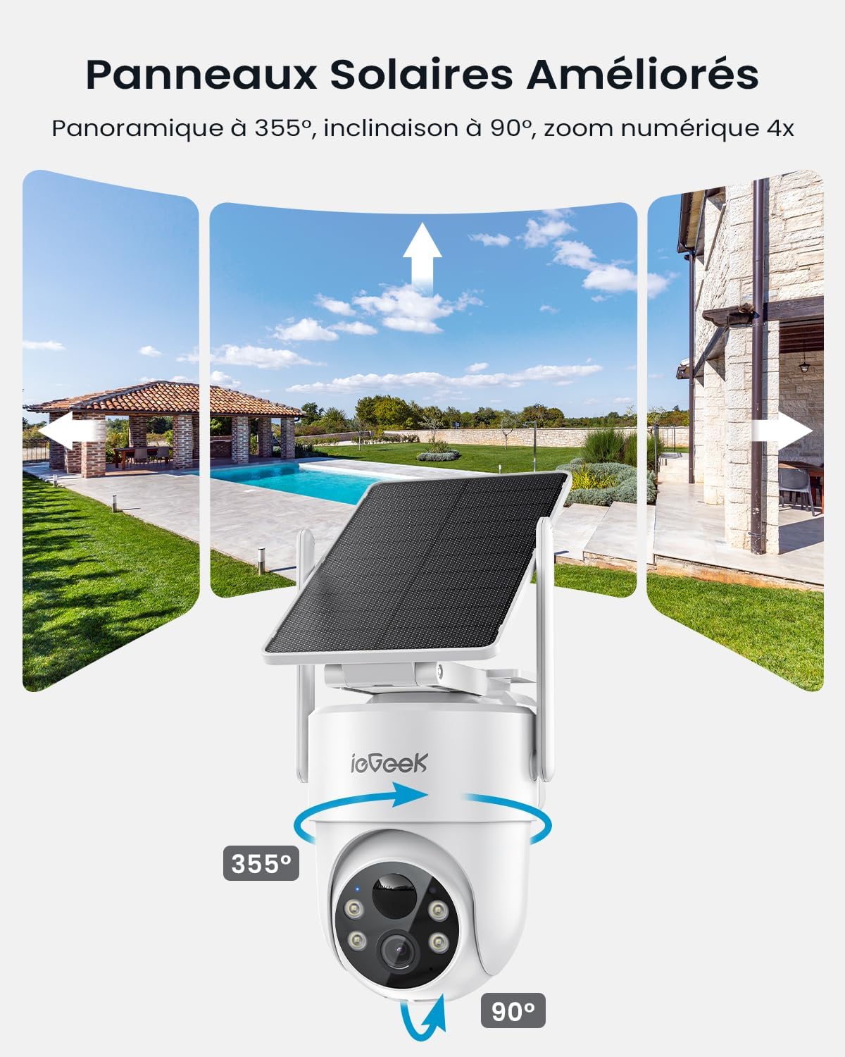 2 X ieGeek 2K Überwachungskamera Aussen Solar: 360° PTZ Kamera Überwachung Aussen