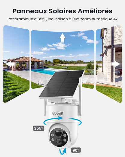 2 X ieGeek 2K Überwachungskamera Aussen Solar: 360° PTZ Kamera Überwachung Aussen