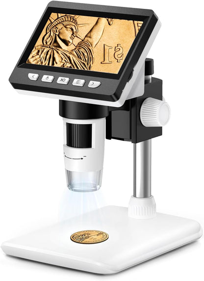 GlobalCrown Mikroskop digital 4,3 Zoll 1000X facher Vergrößerung und 8 verstellbaren LED-Lichtern