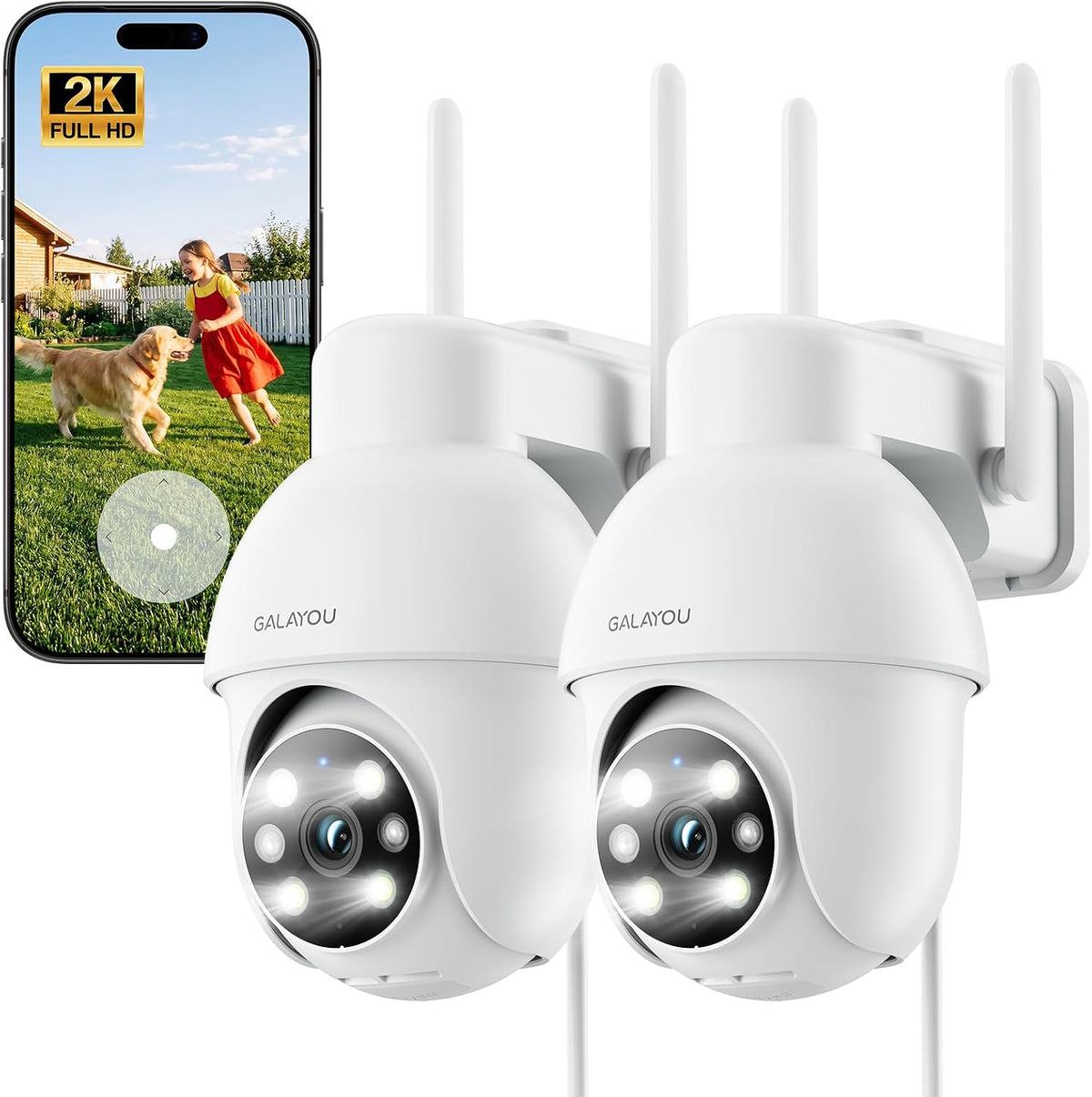 GALAYOU 2K PTZ WLAN-Überwachungskamera  kabellose 360° IP-Kamera (2 Stück) Weiß