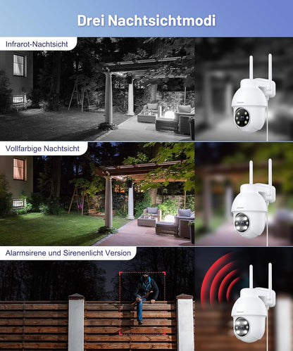GALAYOU 2K Überwachungskamera(2 stück)  Aussen, 360° PTZ WLAN IP Kamera Farbnachtsicht 2-Wege