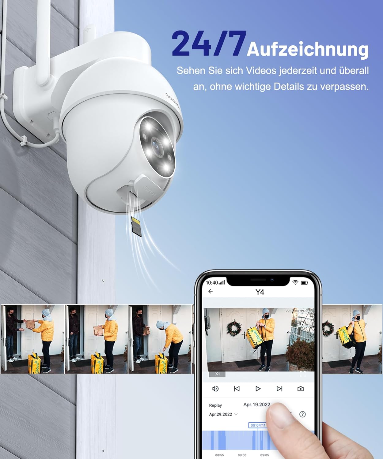 GALAYOU 2K Überwachungskamera(2 stück)  Aussen, 360° PTZ WLAN IP Kamera Farbnachtsicht 2-Wege