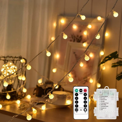 Guirlande de briquets Kugel, 10 m, 100 LED, 8 modes, variateur d'intensité, minuterie, pour l'extérieur