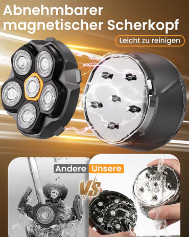Glatzen Rasierer Herren 2025 Verbessert IPX8 Wasserdicht 6D Flexibler Magnetische Schwebender Kopf