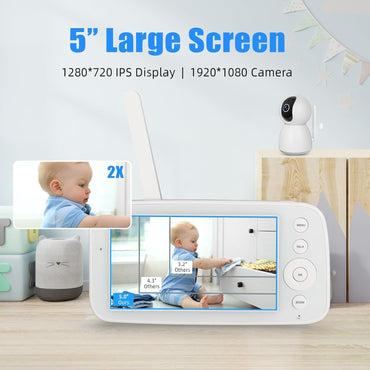 Gleeso Babyphone, 5 Zoll HD 1280 x 720 IPS-Display, Video-Babyphone mit Kamera und Audio