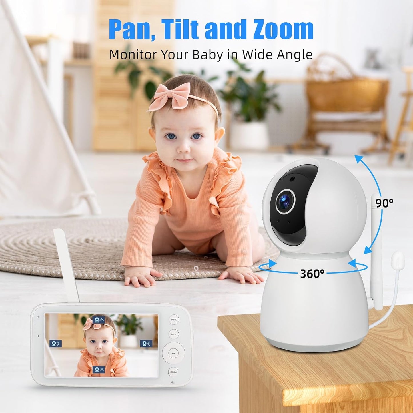 Gleeso Babyphone, 5 Zoll HD 1280 x 720 IPS-Display, Video-Babyphone mit Kamera und Audio