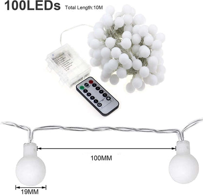 Guirlande de briquets Kugel, 10 m, 100 LED, 8 modes, variateur d'intensité, minuterie, pour l'extérieur