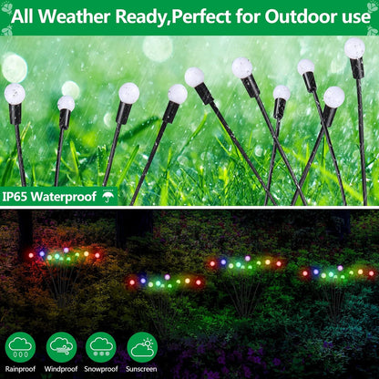Glovios Firefly Solar Gartenfeuerzeug 10 LED, 4 Stück Solarlampen für den Garten im Freien, schwingende Glühwürmchen Solarleuchten, wasserdicht, (RGB)