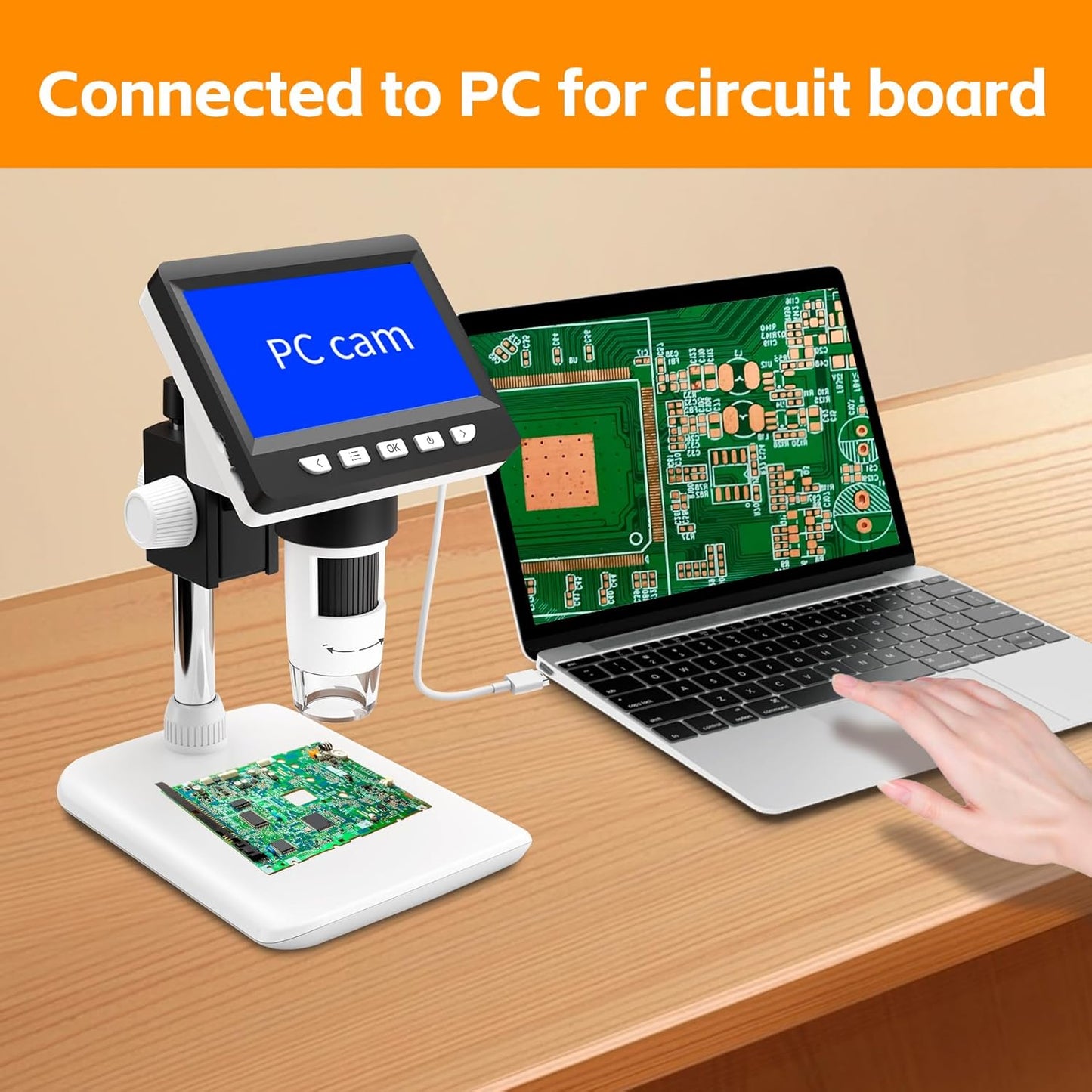 GlobalCrown Mikroskop digital 4,3 Zoll 1000X facher Vergrößerung und 8 verstellbaren LED-Lichtern