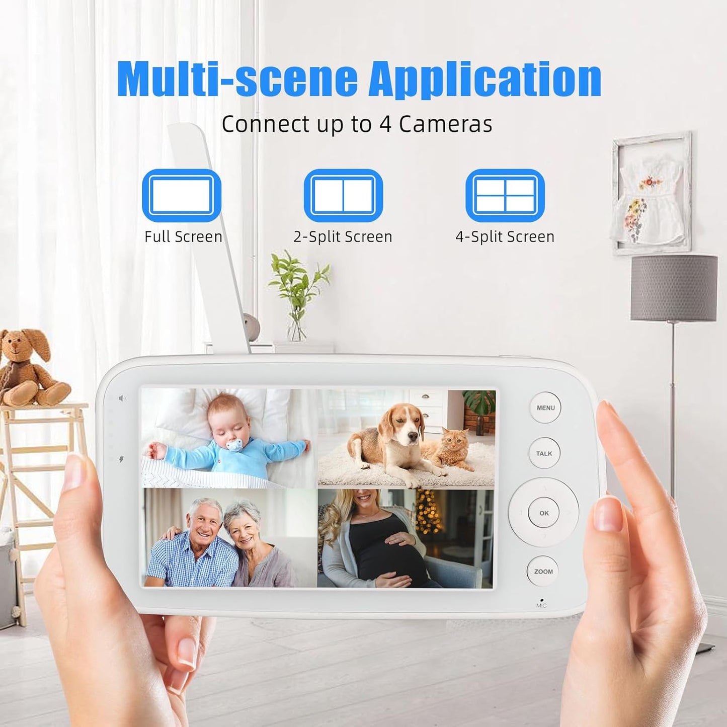 Gleeso Babyphone, 5 Zoll HD 1280 x 720 IPS-Display, Video-Babyphone mit Kamera und Audio