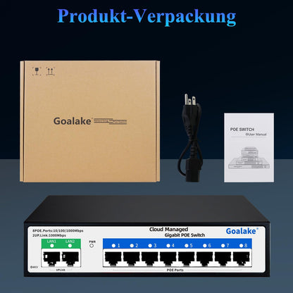 Goalake Switch PoE Gigabit 10 Port Cloud Managed, 8x PoE+ Ports 120W, 2x Uplink Gigabit