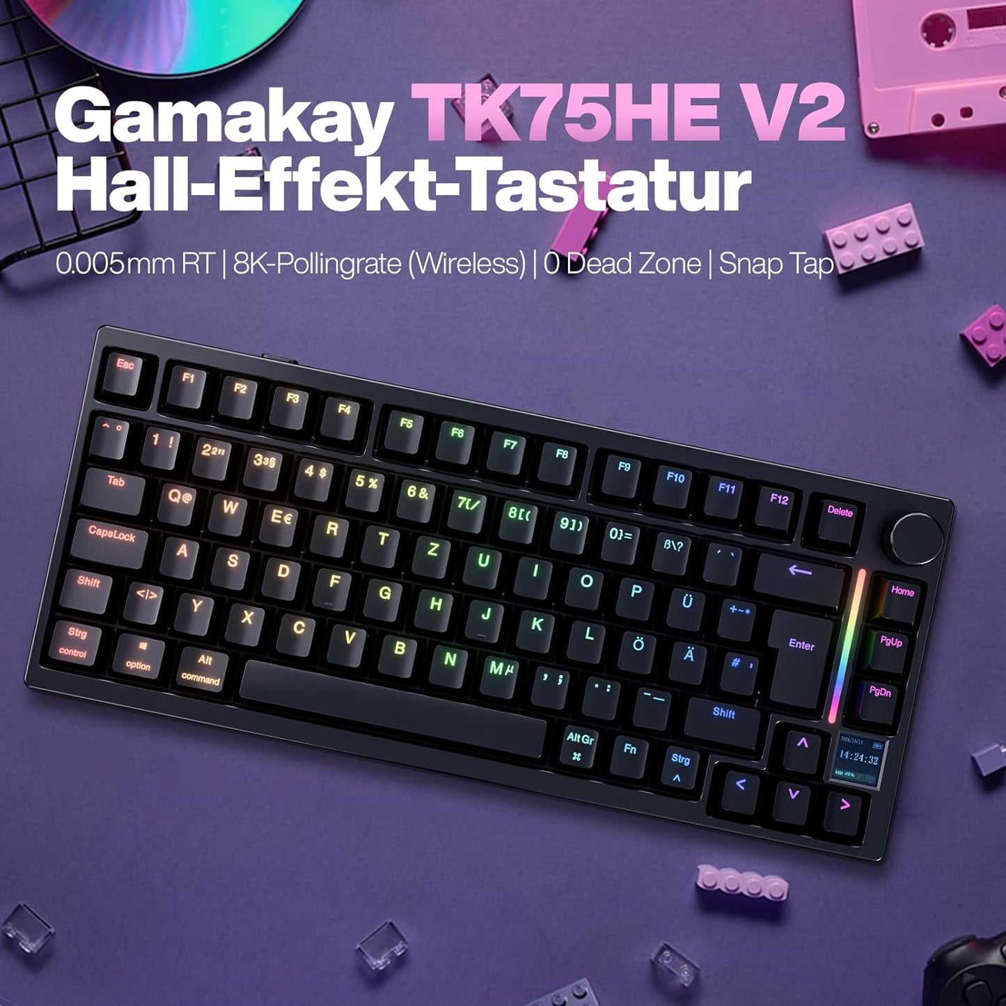 GK GAMAKAY TK75HE V2 75% Rapid Trigger Kabelloses Gaming Tastatur QWERTZ