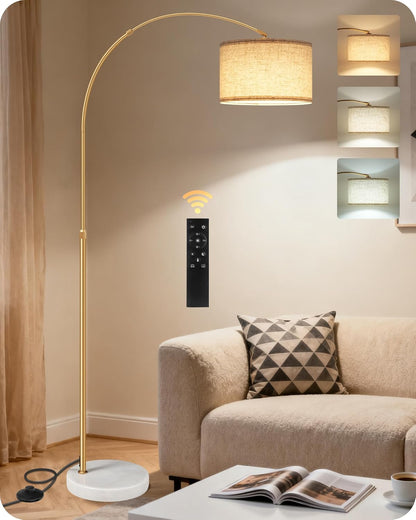 Goebleson Goldene Stehlampe Dimmbare Bogenlampe Fernbedienung,158-188 cm mit E27 LED Birne