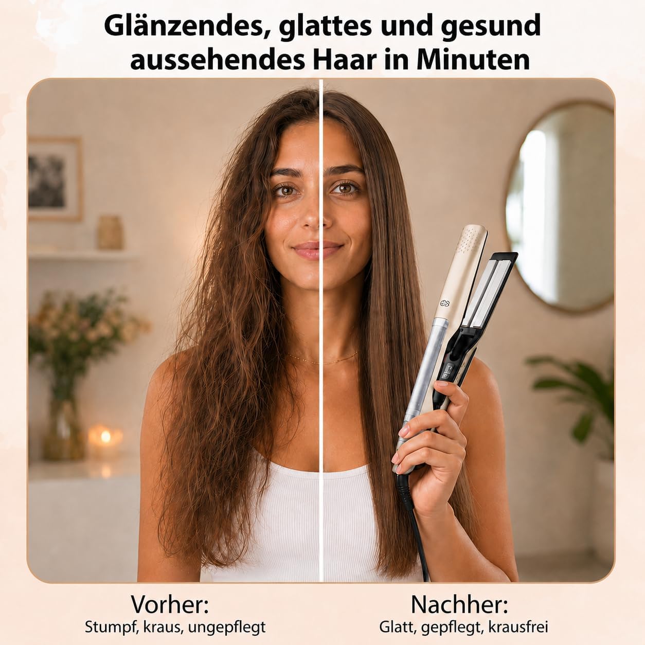 Golden Goods Glätteisen 2-in-1 Professionnel Steam,Dampfglätter, Hair Straightener,Champagner