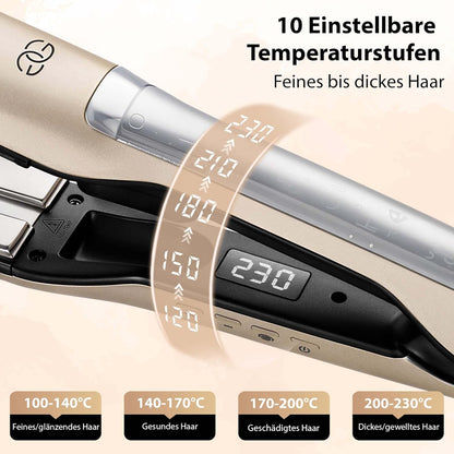 Golden Goods Glätteisen 2-in-1 Professionnel Steam,Dampfglätter, Hair Straightener,Champagner