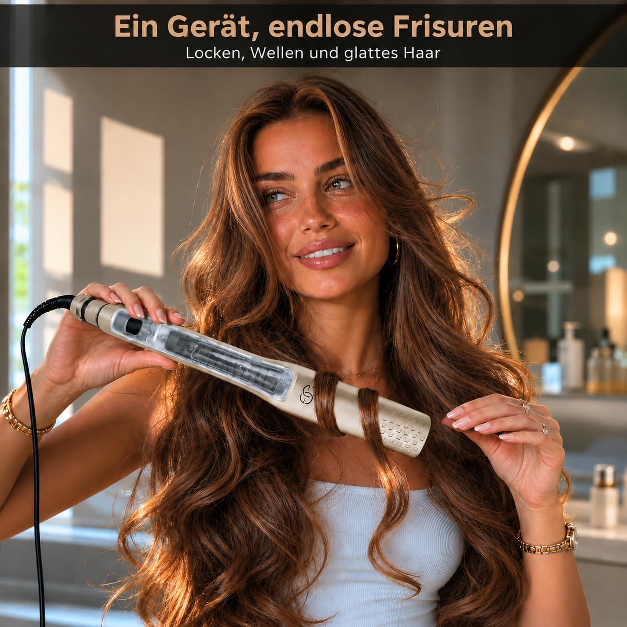 Golden Goods Glätteisen 2-in-1 Professionnel Steam,Dampfglätter, Hair Straightener,Champagner