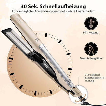 Golden Goods Glätteisen 2-in-1 Professionnel Steam,Dampfglätter, Hair Straightener,Champagner
