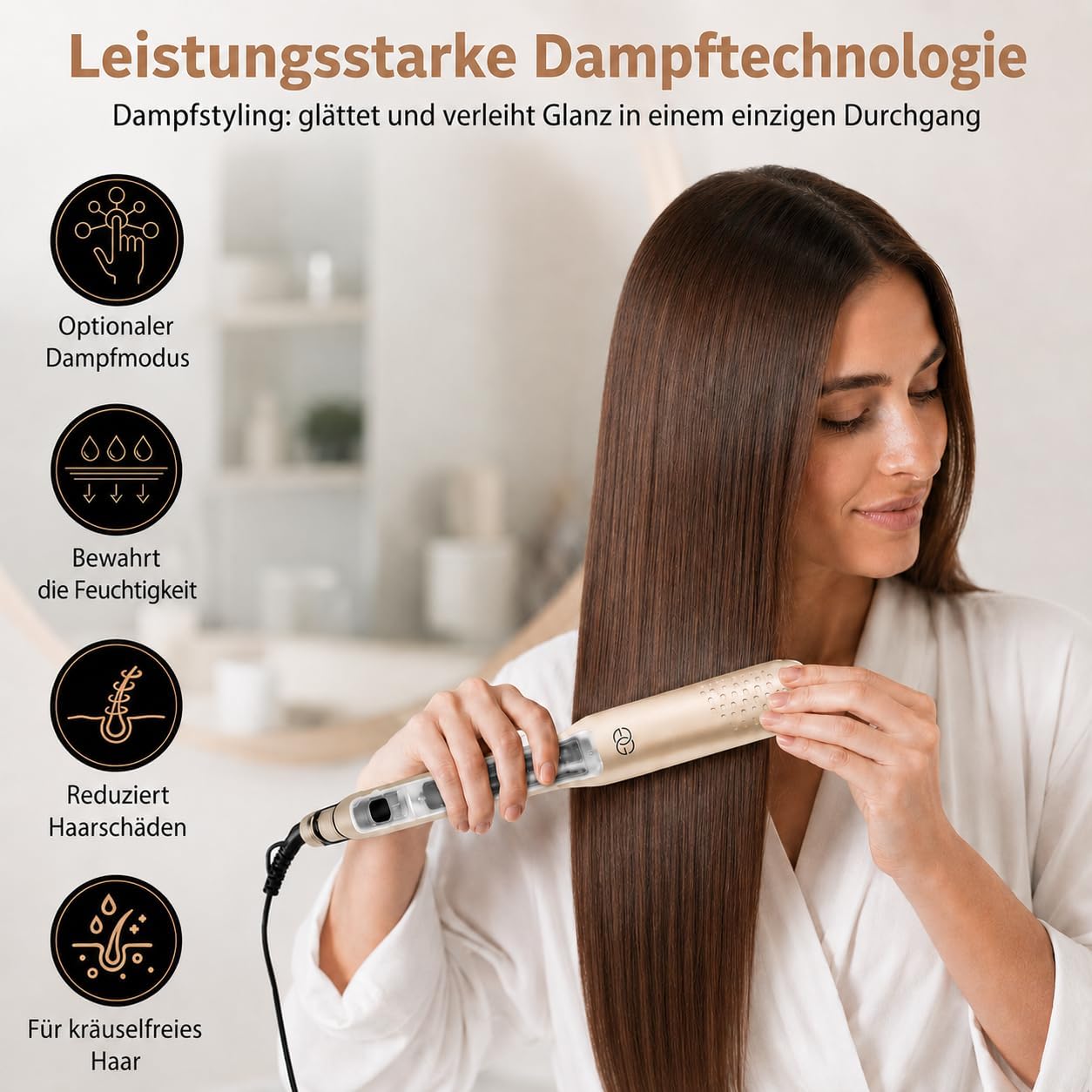 Golden Goods Glätteisen 2-in-1 Professionnel Steam,Dampfglätter, Hair Straightener,Champagner