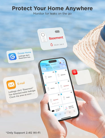 Govee WLAN Wassersensor Smart App, Kabelloser und 100 dB einstellbarer Alarm mit E-Mail/App-Support, Fernüberwachung für den Keller im Haus (3er Pack)