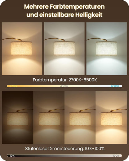 Goebleson Goldene Stehlampe Dimmbare Bogenlampe Fernbedienung,158-188 cm mit E27 LED Birne