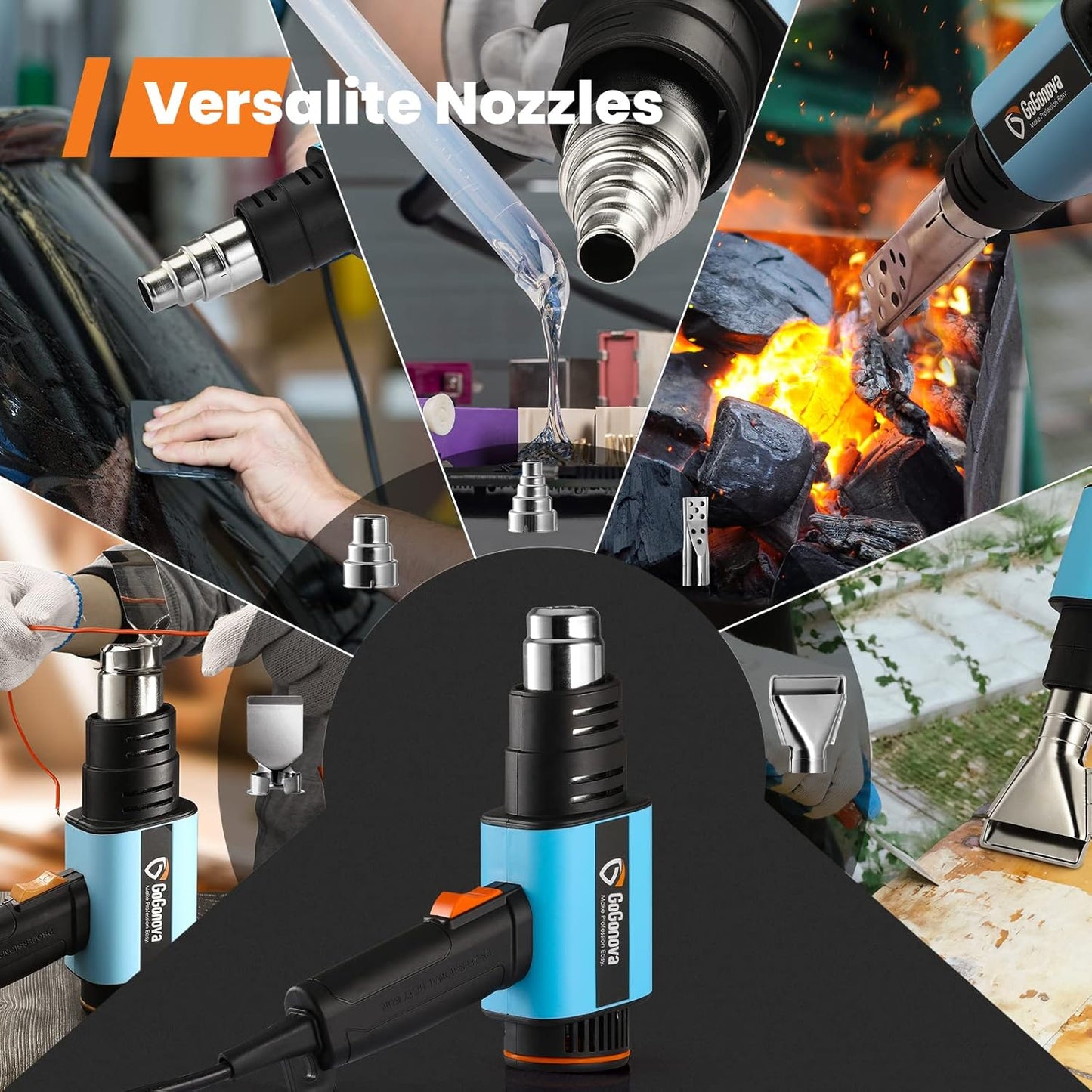 GoGonova 2000W Chauffage haute température avec écran numérique LCD, 50 ℃ - 650 ℃ Haute température avec écran LCD, 5 lumières, 2 flux d'air, idéal pour les fers à repasser, les lits, les rideaux