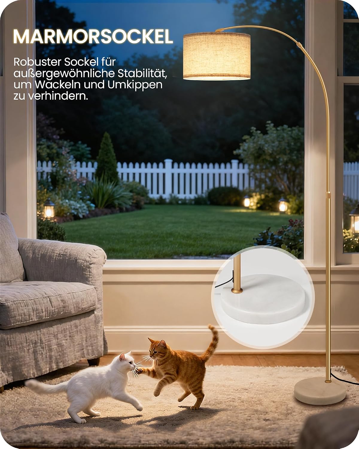 Goebleson Goldene Stehlampe Dimmbare Bogenlampe Fernbedienung,158-188 cm mit E27 LED Birne