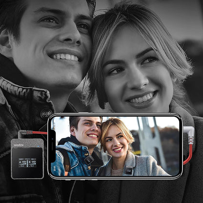 Microphone cravate GODOX MoveLink M2 2,4 GHz avec câble pour appareils photo reflex numériques, caméscopes, smartphones et tablettes