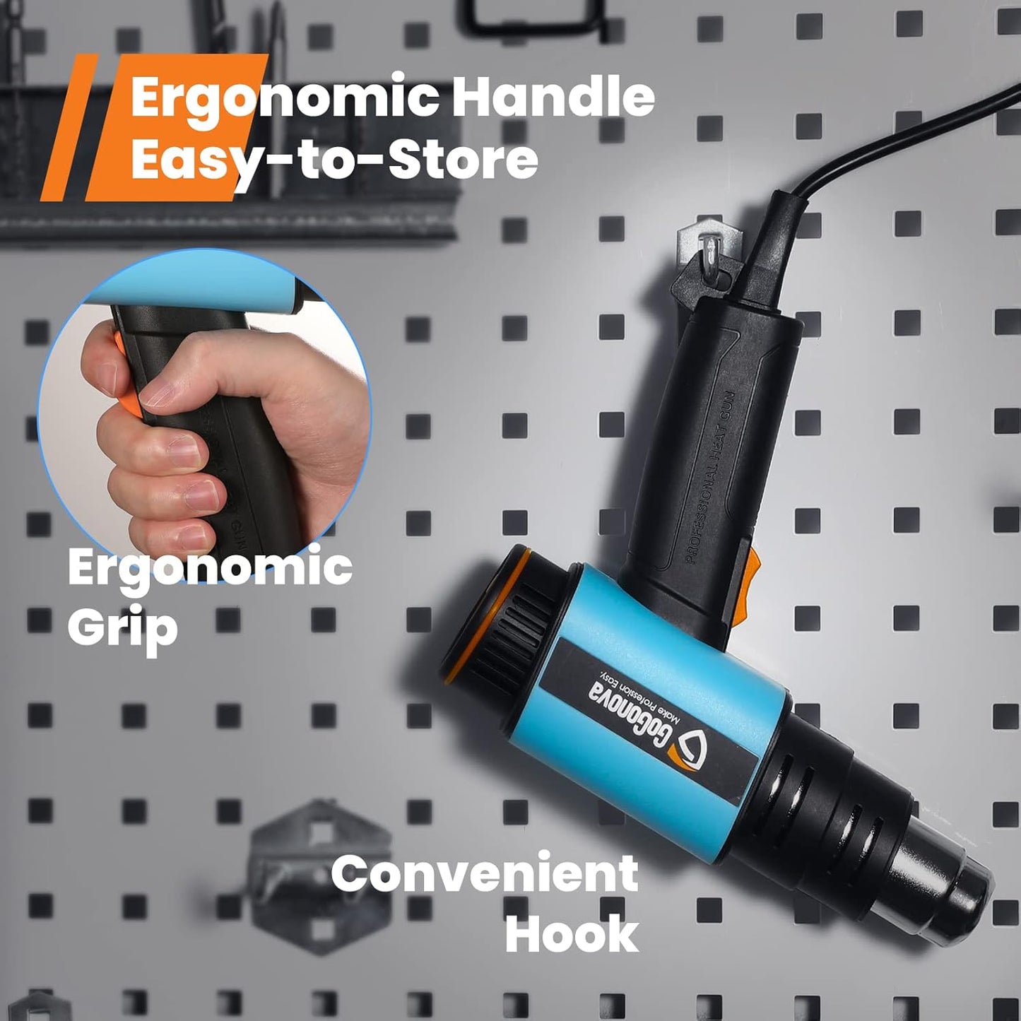 GoGonova 2000W Chauffage haute température avec écran numérique LCD, 50 ℃ - 650 ℃ Haute température avec écran LCD, 5 lumières, 2 flux d'air, idéal pour les fers à repasser, les lits, les rideaux
