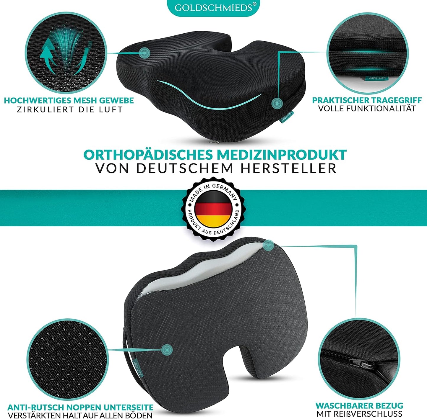 Goldschmieds Orthopädisches Sitzkissen Ergonomische Oase 50-95kg