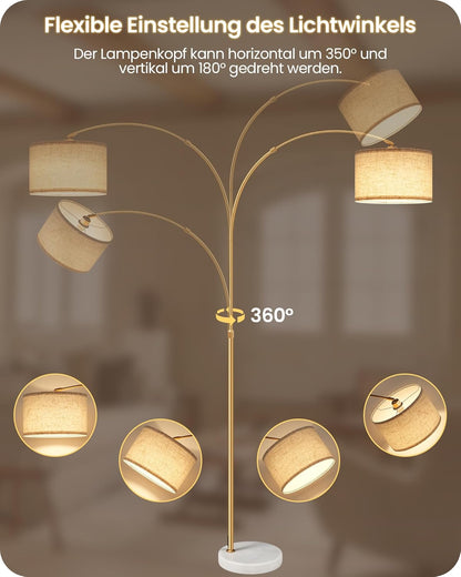 Goebleson Goldene Stehlampe Dimmbare Bogenlampe Fernbedienung,158-188 cm mit E27 LED Birne