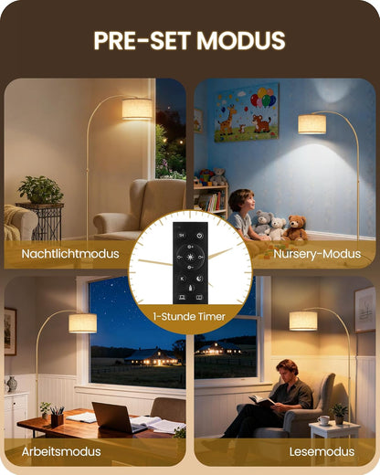 Goebleson Goldene Stehlampe Dimmbare Bogenlampe Fernbedienung,158-188 cm mit E27 LED Birne
