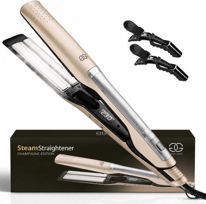 Golden Goods Glätteisen 2-in-1 Professionnel Steam,Dampfglätter, Hair Straightener,Champagner